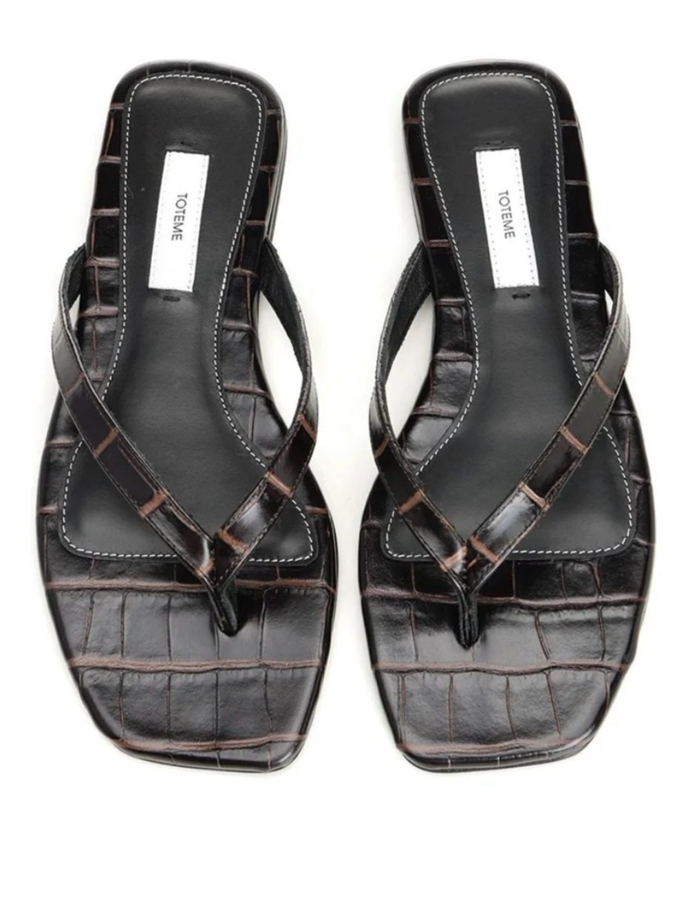 Toteme Brown Croc-Embossed Leather Flip Sandals
